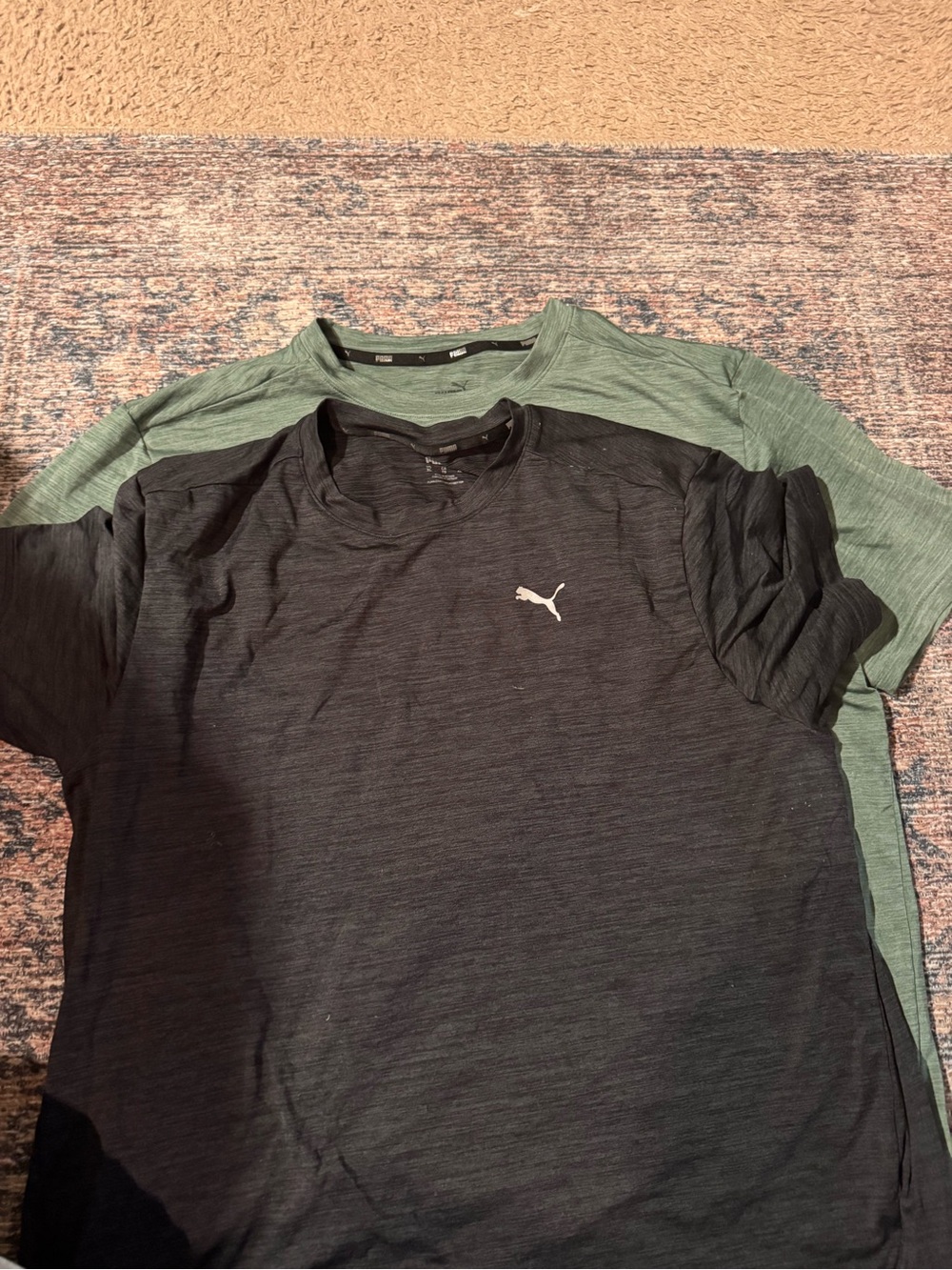 Puma Set of 2 Workout Shirts Black and Green Short Sleeve
